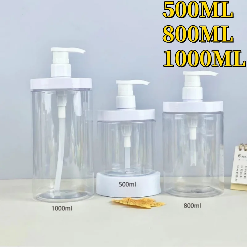 1 szt. 500ml/1000ml Plastikowa Butelka z Pompką Dozownikiem Szeroki Otwór Wielokrotnego Użytku Pusta Butelka na Podróż Mydło Pod Prysznic