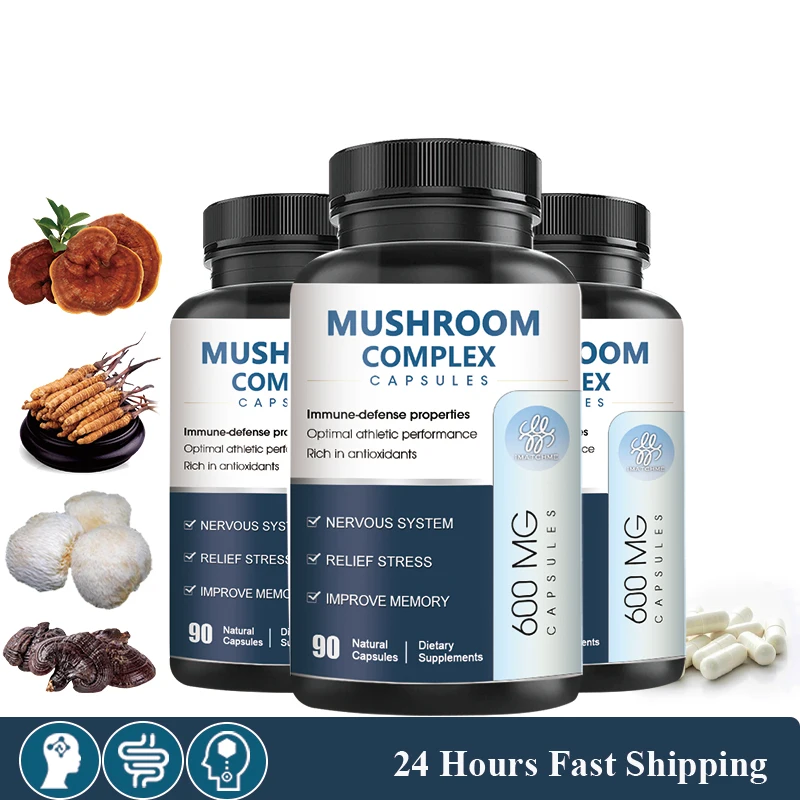 

10x Mushroom Complex with Lion's Mane, Reishi, Cordyceps, Maitake, Shiitake, Turkey Tail, Chaga For Boost Brain and Memory Focus