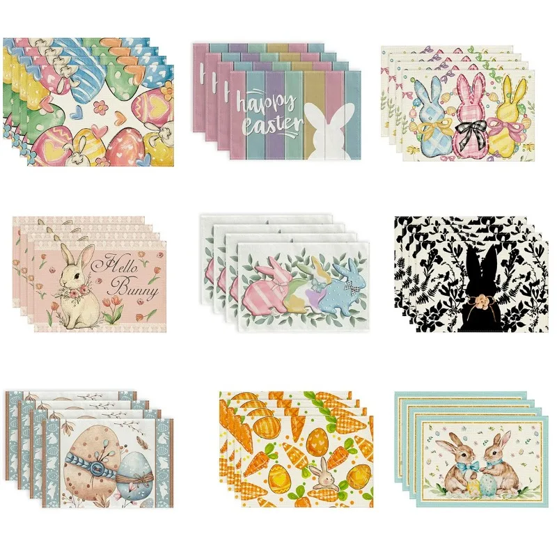 Easter Linen Placemats Rabbit Easter Eggs Restaurant Living Room Home Decoration Table Anti-slip Mat
