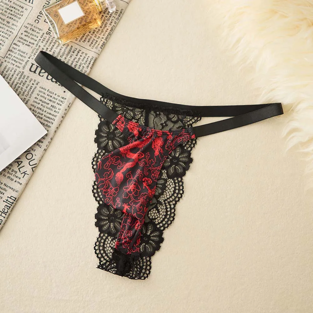 

Мужские сексуальные трусы-брифы из кружевной сетки, прозрачное нижнее белье с анатомическим мешочком, очень соблазнительное белье в стиле шинуазри с японским принтом, мужские стринги