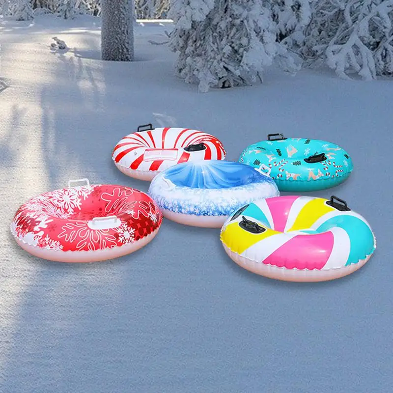 Inflatable Ski Lap Sledding Tube Snow Tubes for Kids Inflatable Sled for Sledding with 2 Handles Foldable Snow Sled for kids