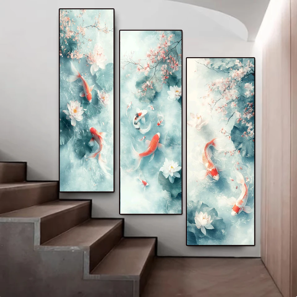 

Large Diamond Painting Art Cross Stitch New 2024 Diy Full Mosaic Koi Fish Lotus Embroidery Rhinestone Chinese Style Home Decor