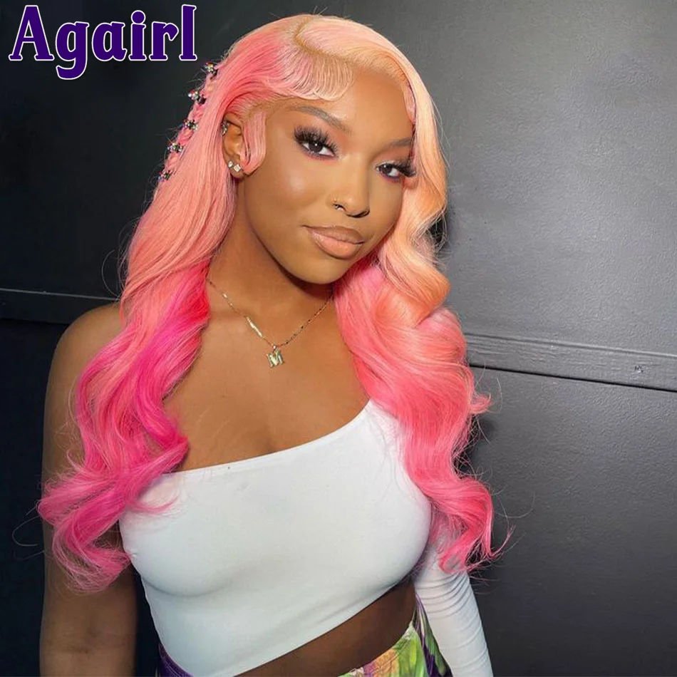 13X4 13X6 Ombre Pink 180% Body Wave Lace Front Wigs Pre Plucked Brazilian Virgin #613 Blonde Wavy Human Hair Lace Frontal Wigs