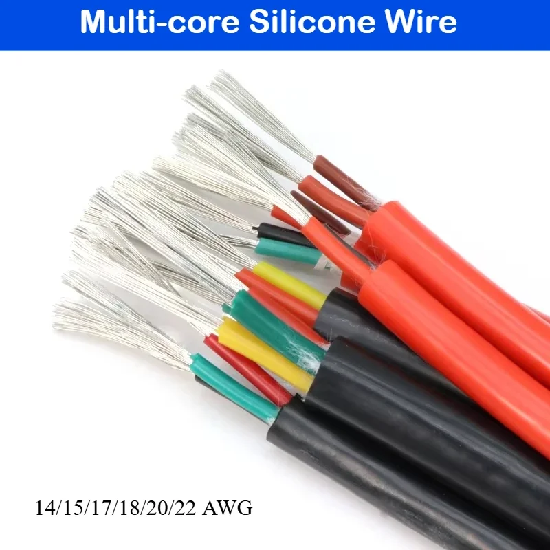 1/5M 2 3 4 5 Cores Flexible Silicone Rubber Cable14 15 17 18 20 22 AWG Insulated High Temperature Power Copper Cable Sheath Wire