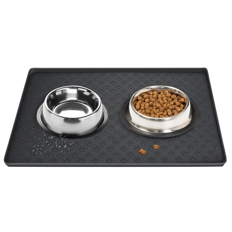 Cat Dog Food Mat For Pet Feeding Bowl Floors Waterproof Non Slip, Silicone - High-Lipped, Non-Stick, Pad