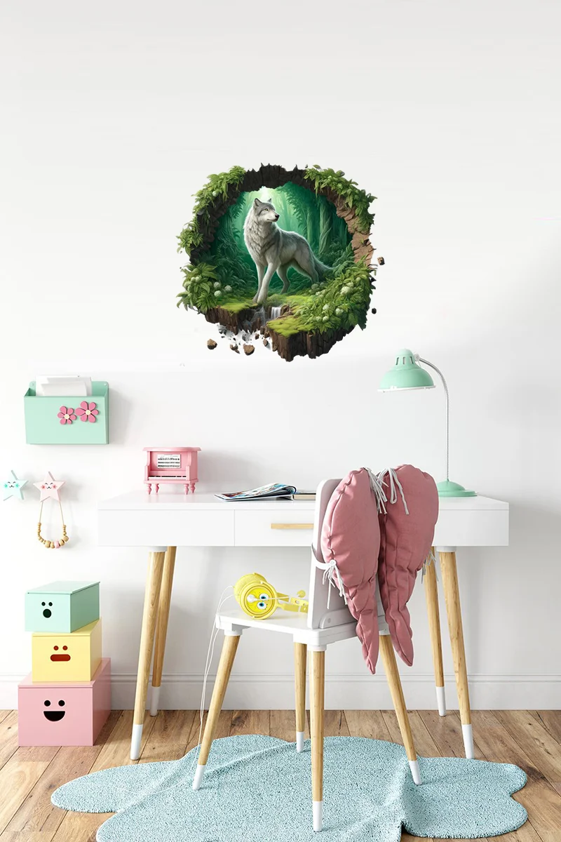 ملصق حائط ذئب أبيض لغرف الأطفال ، ديكور خلفية المنزل ، جدارية ، ورق حائط لغرفة المعيشة ، ملصق مضحك ، E43 #6