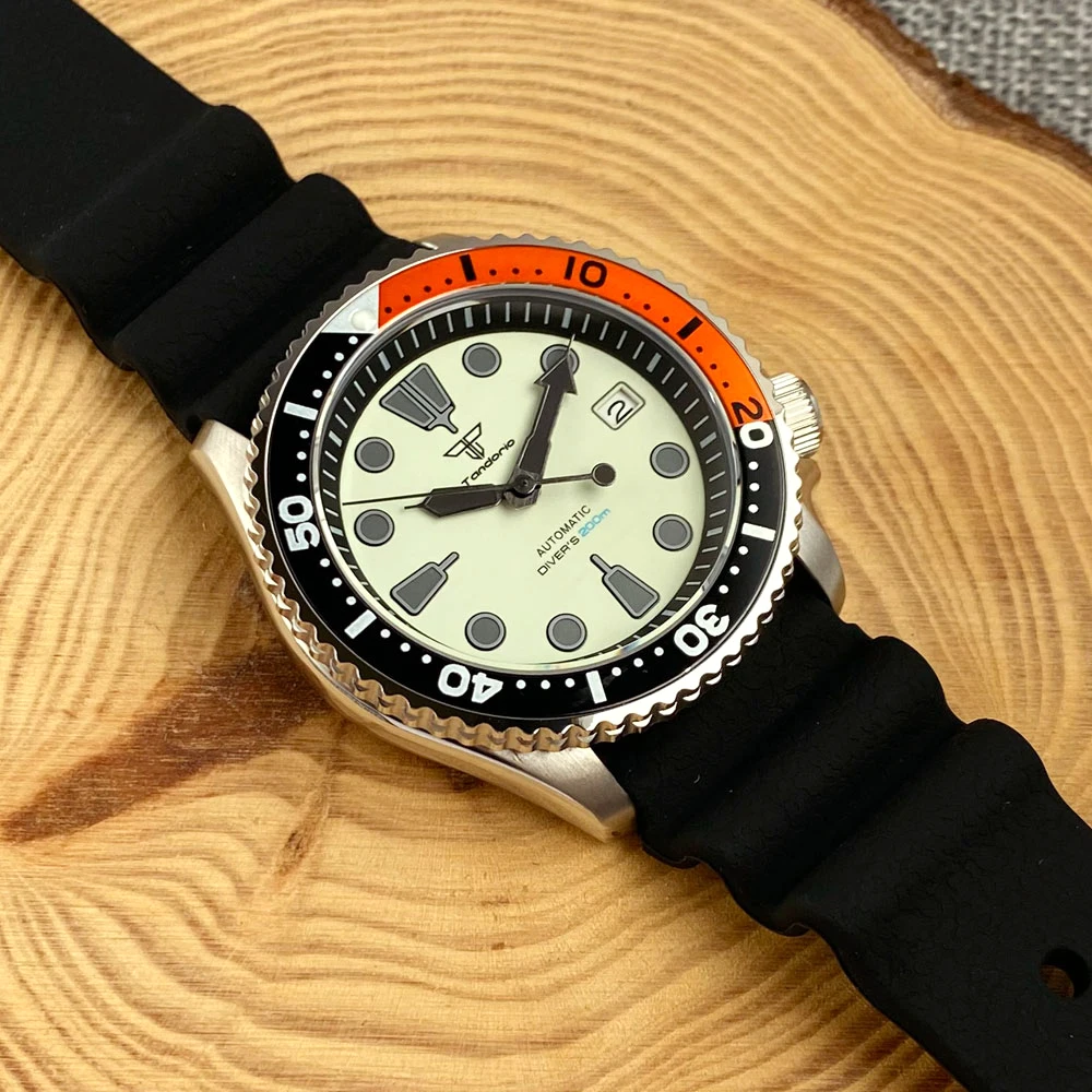 Tandorio 41mm NH35A 200M Waterproof Diving Automatic Watch Men Full Lume Dial Sapphire Glass SKX Rubber Band