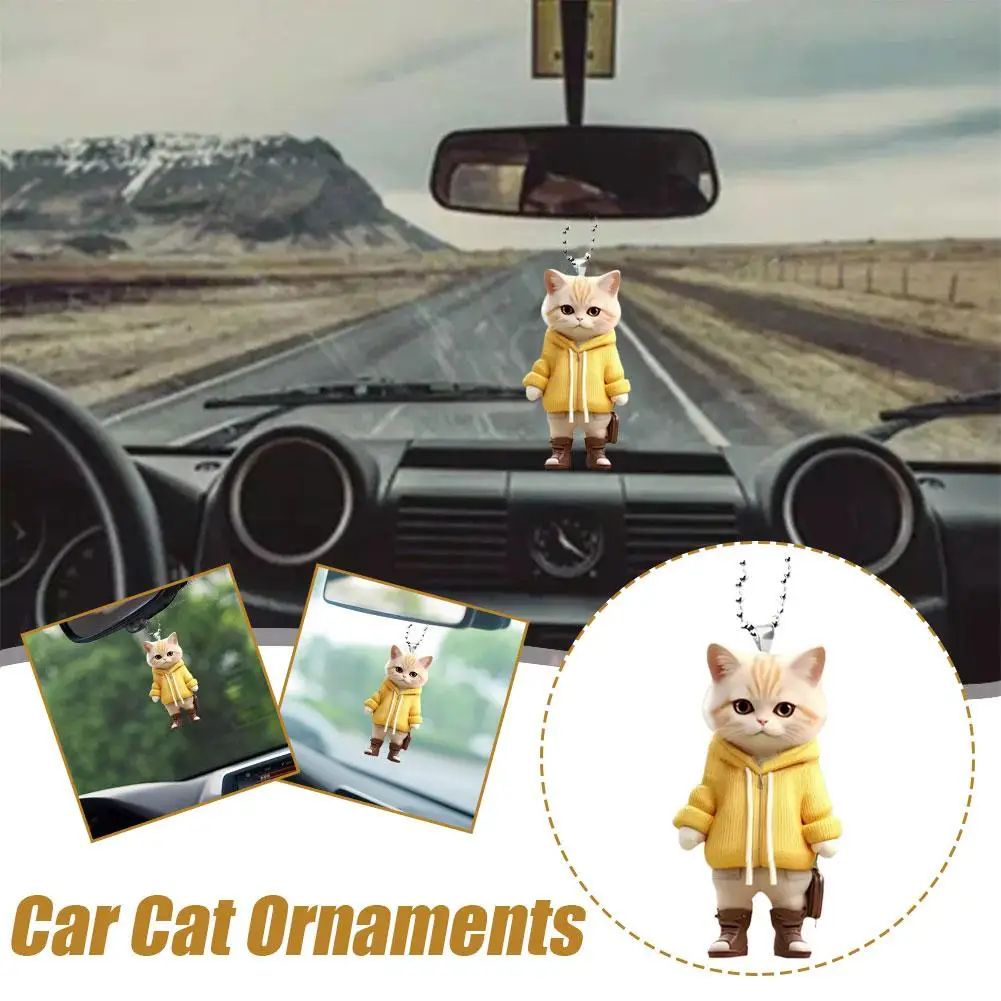 High-looking CUTE Adorable 2D Acrylic Flat Cat Pendant Hanging Bags With Or Keychain And Cat-Shaped Ornament Cars Keys Chai R5M4