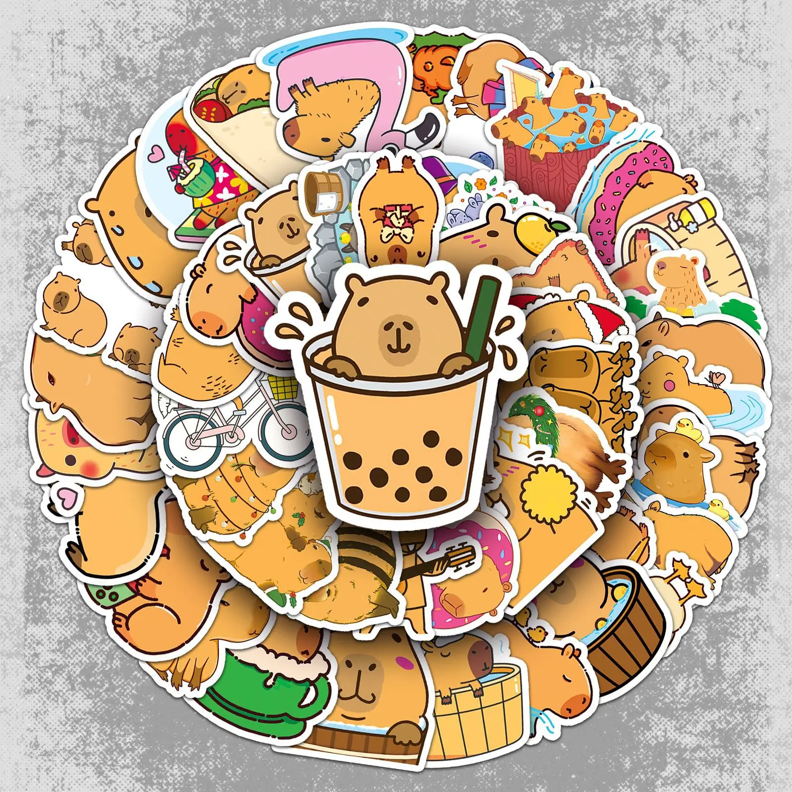 50pcs Cartoon Cute Capybara Sticker PVC Graffiti  Stickr Aesthetic Decorative Scrapbook DIY Child Phone Stationery Decals