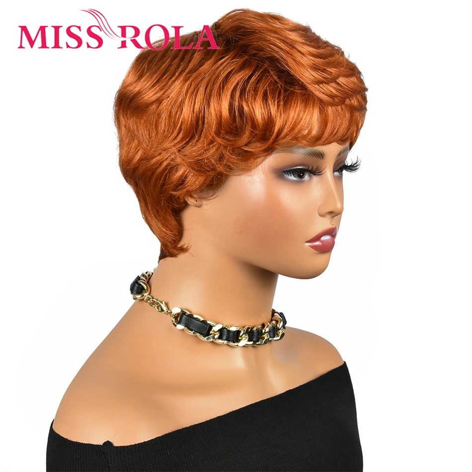 Miss Rola-peruca curta brasileira Pixie corte, perucas de cabelo humano, cabelo laranja, máquina inteira feita, Remy, elegante, Densidade 180%, 10A