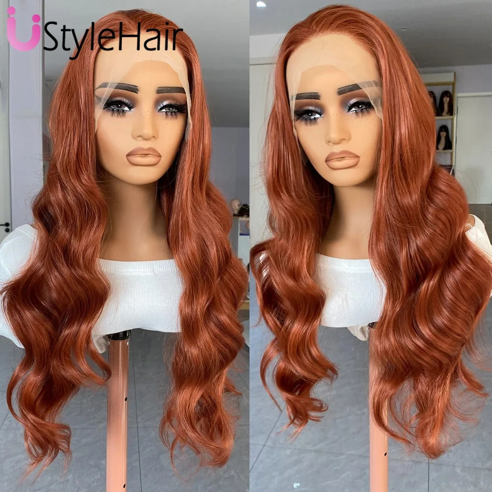 UStyleHair Copper Red Body Wave Wig Synthetic Lace Front Wigs for Women Heat Resistant Natural Hairline Daily Wear Cosplay Wigs