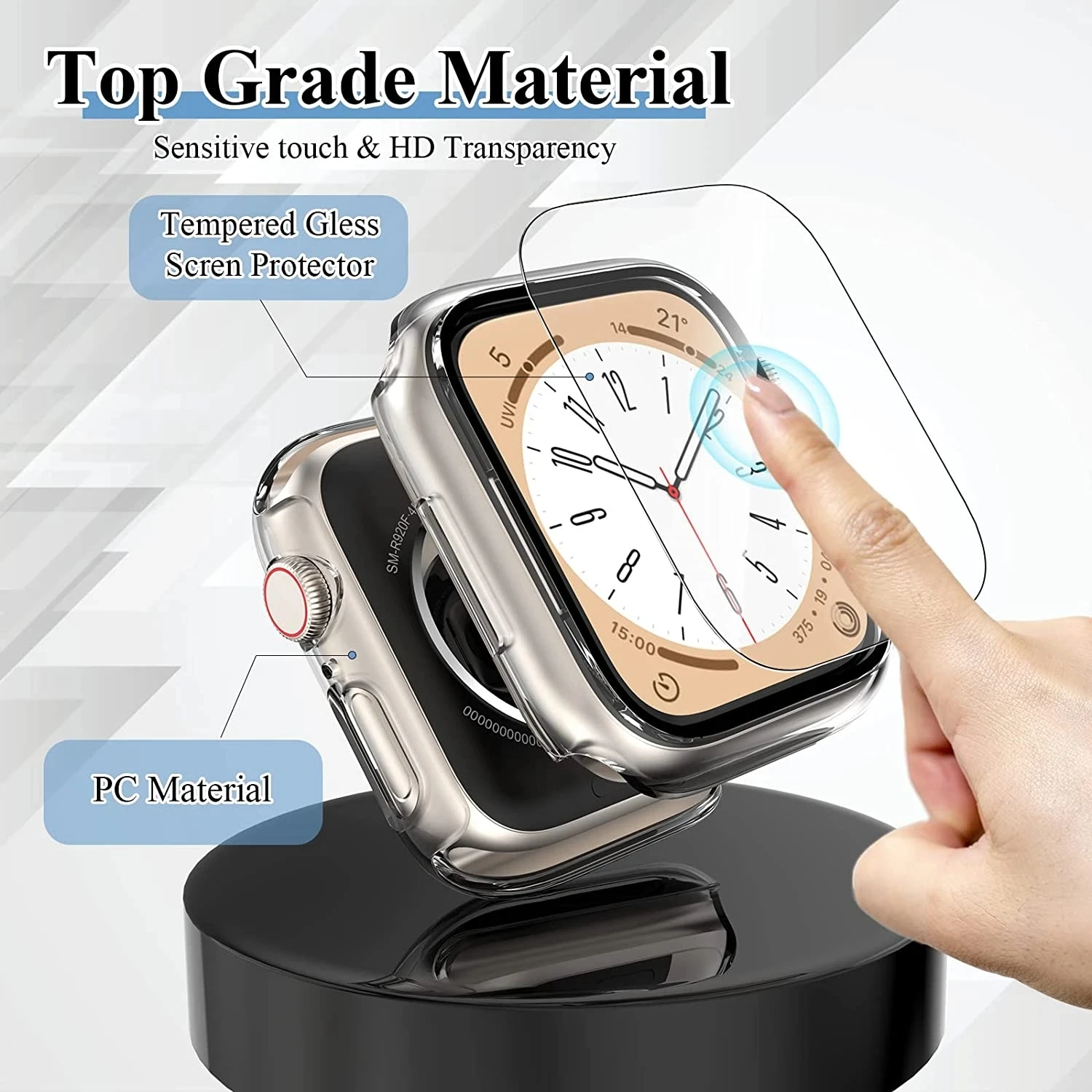 Tempered Glass+cover For Apple Watch 8 44mm 40mm 42mm 38mm PC bumper Screen Protector Case iWatch series 7 6 5 4 3 se 41mm 45mm