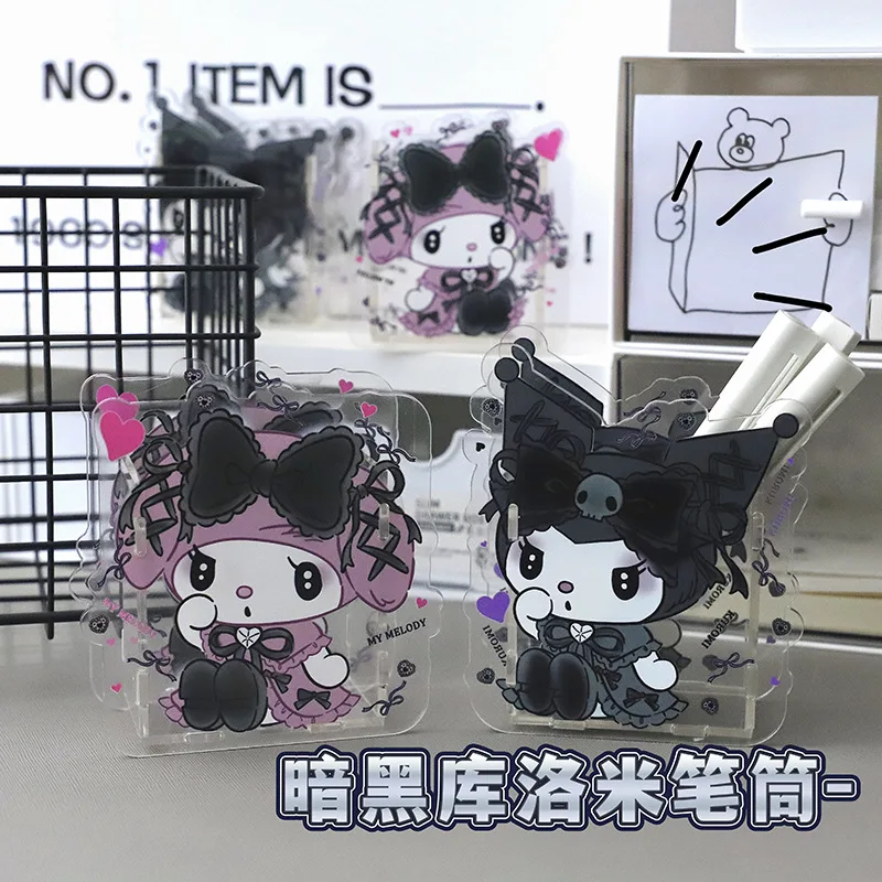 

Sanrio Kuromi Transparent Pen Holder Student Desktop Decoration Organizer Girl Makeup Brush Stationery Storage Bucket