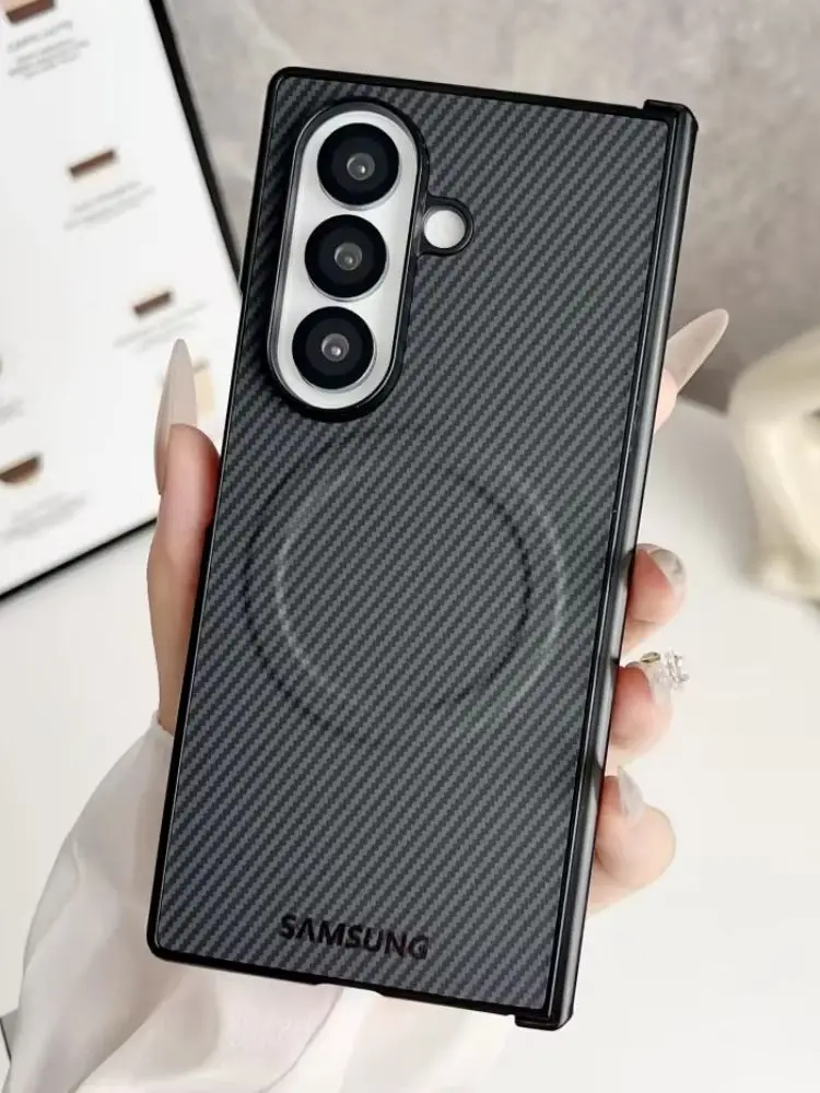 Magnetische Luxus-Carbonfaser-Schutzhülle mit Scharnier für Samsung Z Fold 8 7 6 5 Fold8 Ultra, kompatibel mit Magsafe, weiche Silikon-Stoßfängerhülle