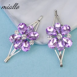 Fashion Rhinestone Hair Cilp Lavender Purple Barrette For Women Hairpins Wedding Headdress For Girlfriend Bride Headpieces