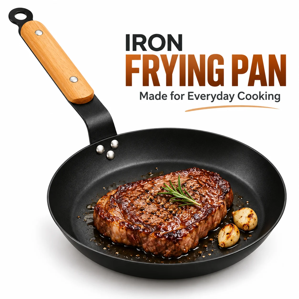 Uwhise 22/24/26cm Non Stick Carbon Steel Frying Pan Skillet With Wooden Handle For Induction Gas Stove All Stovetops