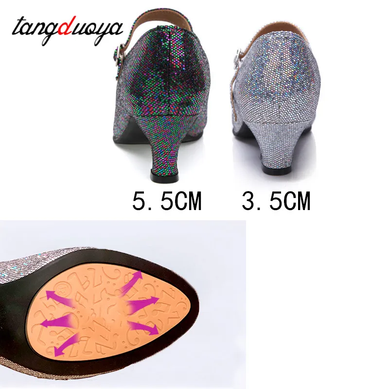 Zapatos de baile latino para mujer, calzado profesional de salón, tacones de 3,5/5,5 cm, sandalias modernas para mujer