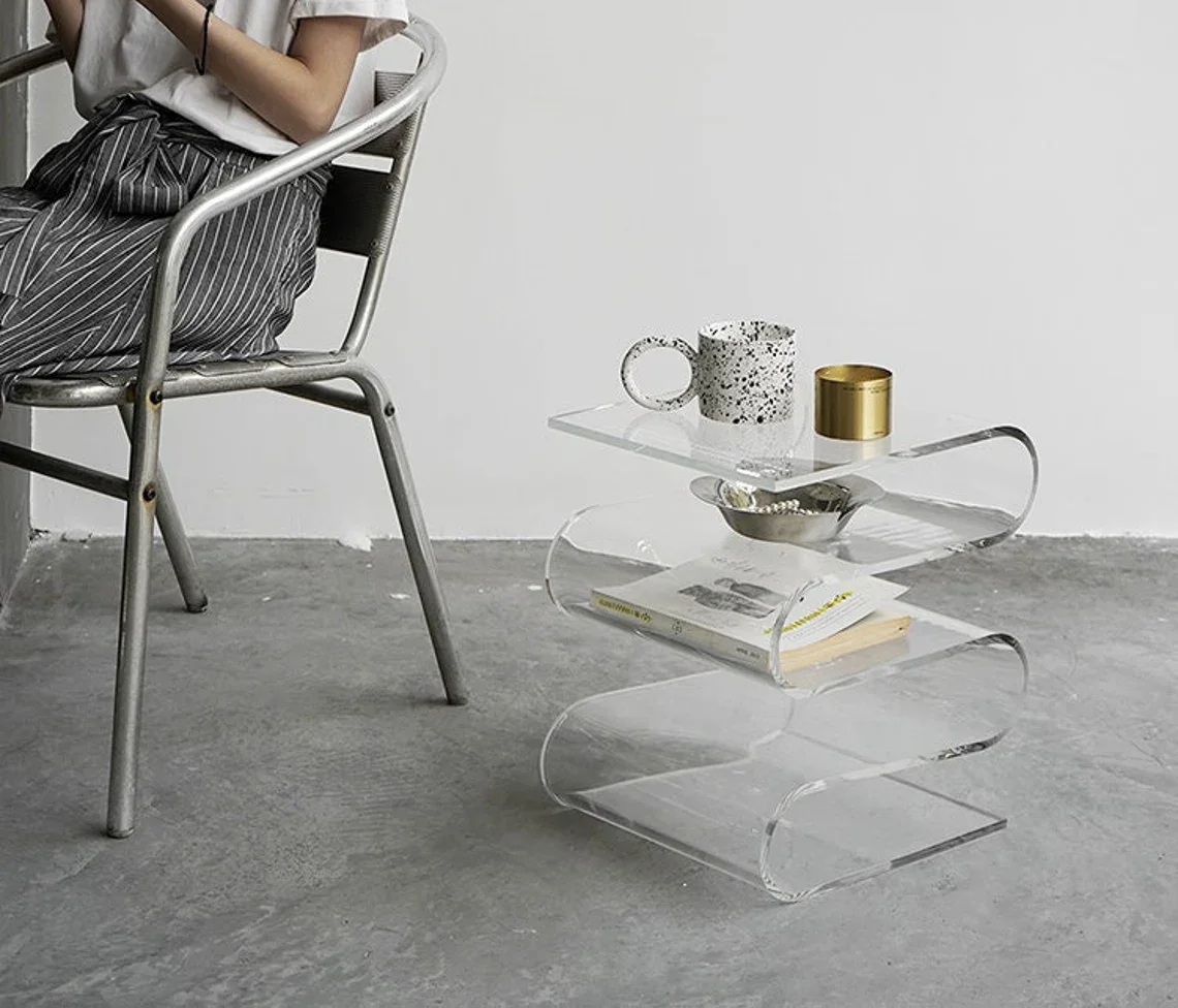Acrylic Side Table End Table Book Shelf Bedside Table Living Room Furniture Home Decor Magazine Rack