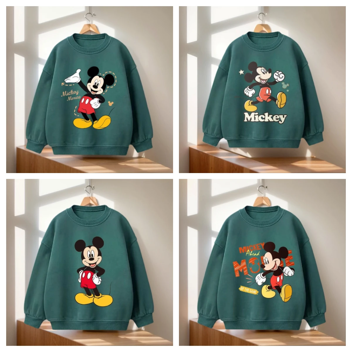 

Disney Emerald Round Neck Under 6 Years Old Sweatshirts Mickey's Iconic Poses Premium Kids' Casual Fashion Toddlers Garments