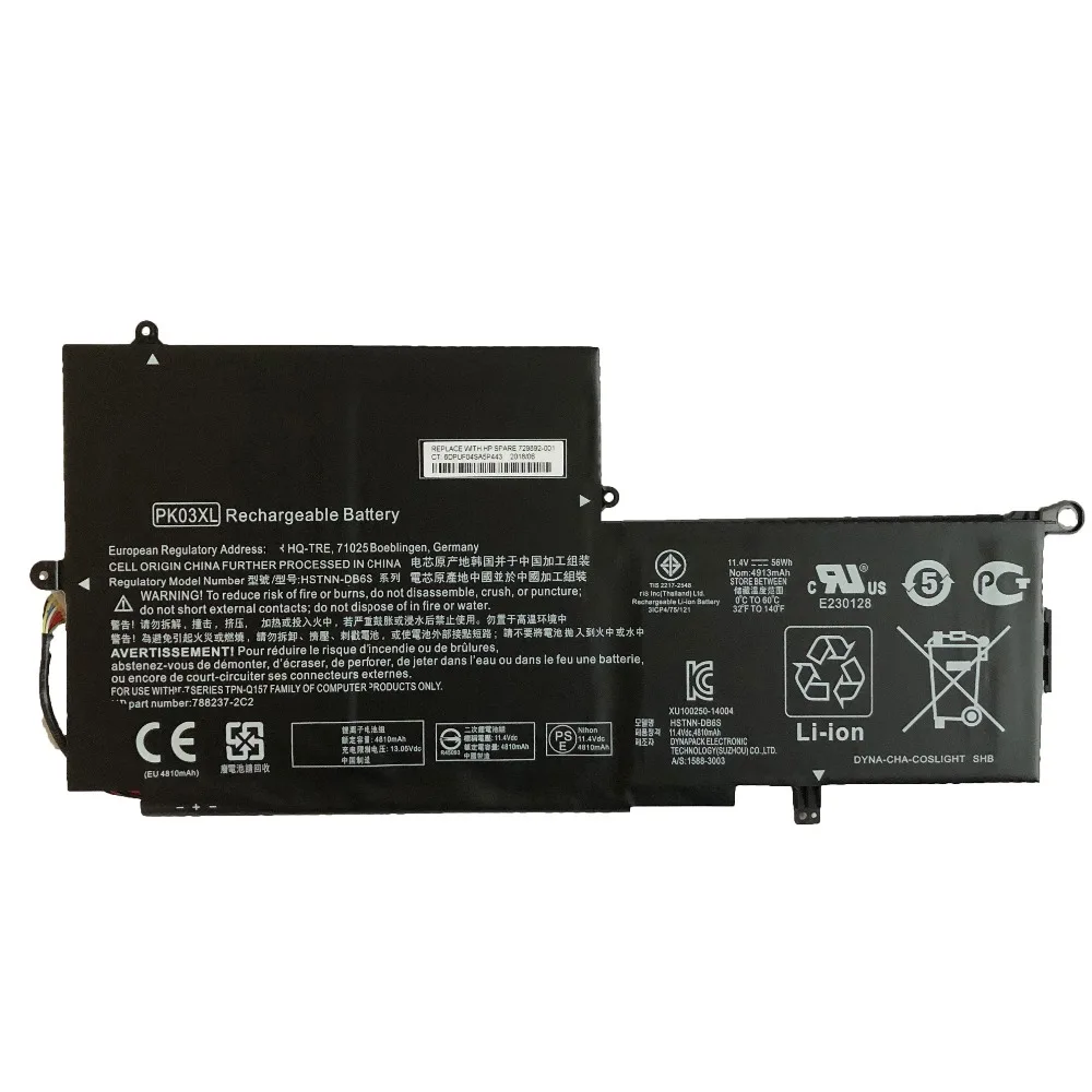 11.4V 56wh PK03XL Original PK03XL Laptop Battery For HP Pro X360 Spectre 13 PK03XL HSTNN-DB6S 6789116-005