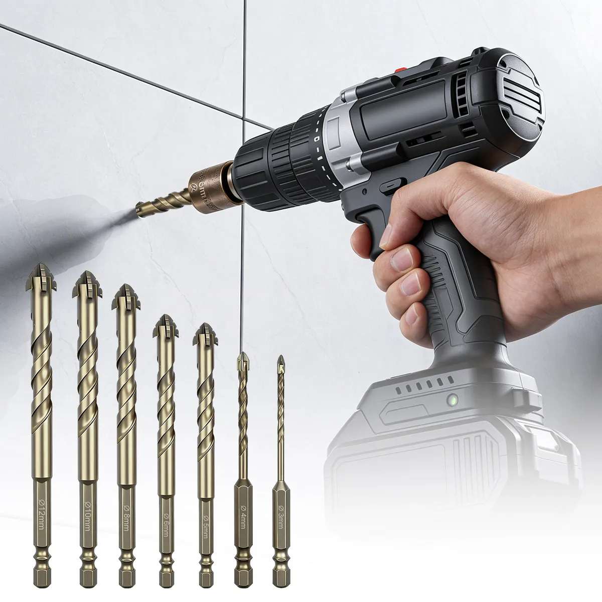 

4-Edged Serrated Eccentric Drill Bit Set for All Ceramic Tiles, Glass, Marble, Concrete, Stainless Steel & Stone Dry Drilling