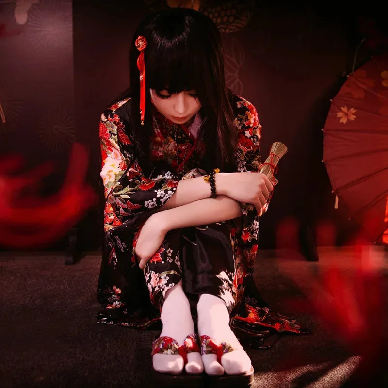 ABC123 أنيمي Jigoku Shoujo تأثيري إنما Ai زي المرأة كيمونو فستان يوكاتا دعوى الفتيات هالوين كرنفال وتتسابق x;3,f'6,h.7;j