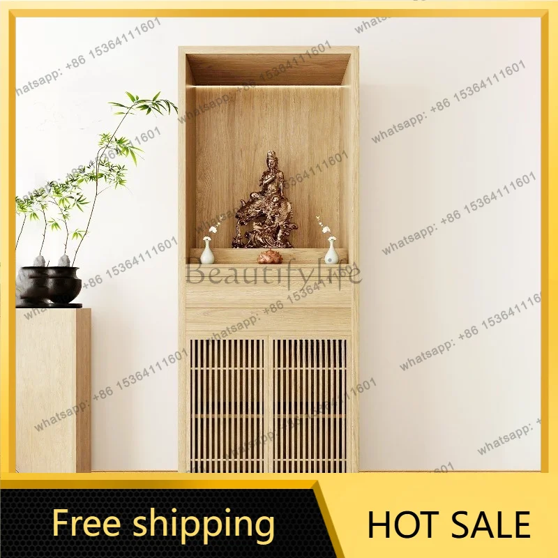 YJ New Chinese Solid Wood Shrine Cabinet Home Altar Table Household Worship Stand For Guanyin God of Wealth Display Cabinet