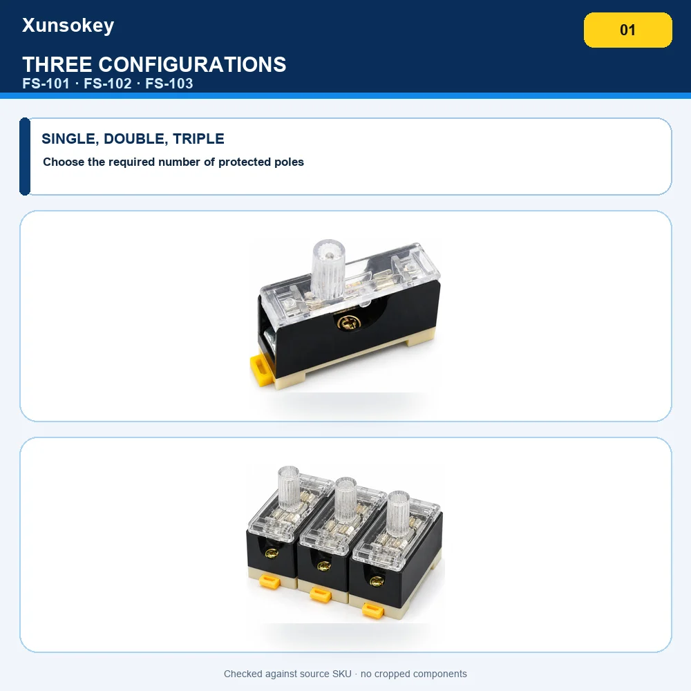 FS‑101 Fuse Holder with Indicator Light, 6×30 Fuse Box, Built‑in 10A, 102/03 Single/Double/Triple‑way