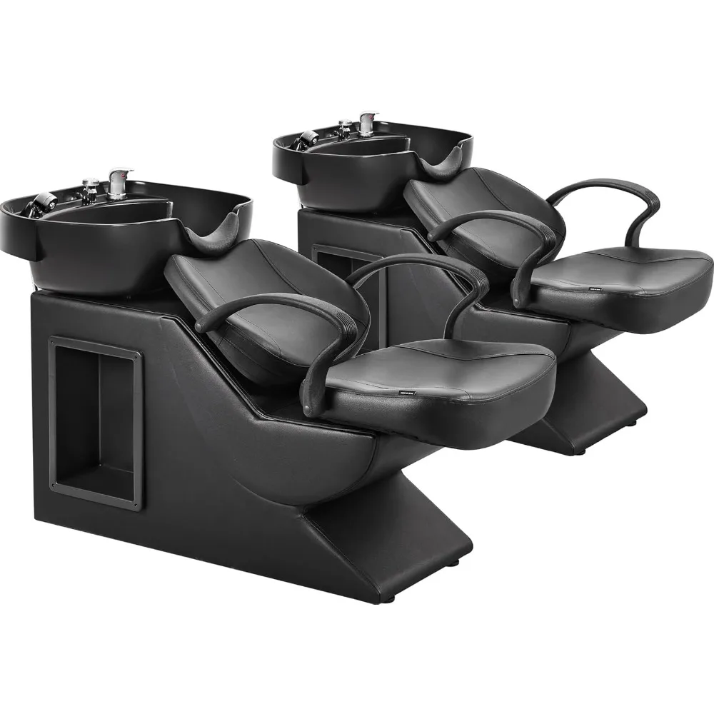 

Shampoo Bowl and Chair Set for Salon, Hair Washing Station,ABS Plastic Backwash Barber Sink with Side Store Compartment,Set of 2