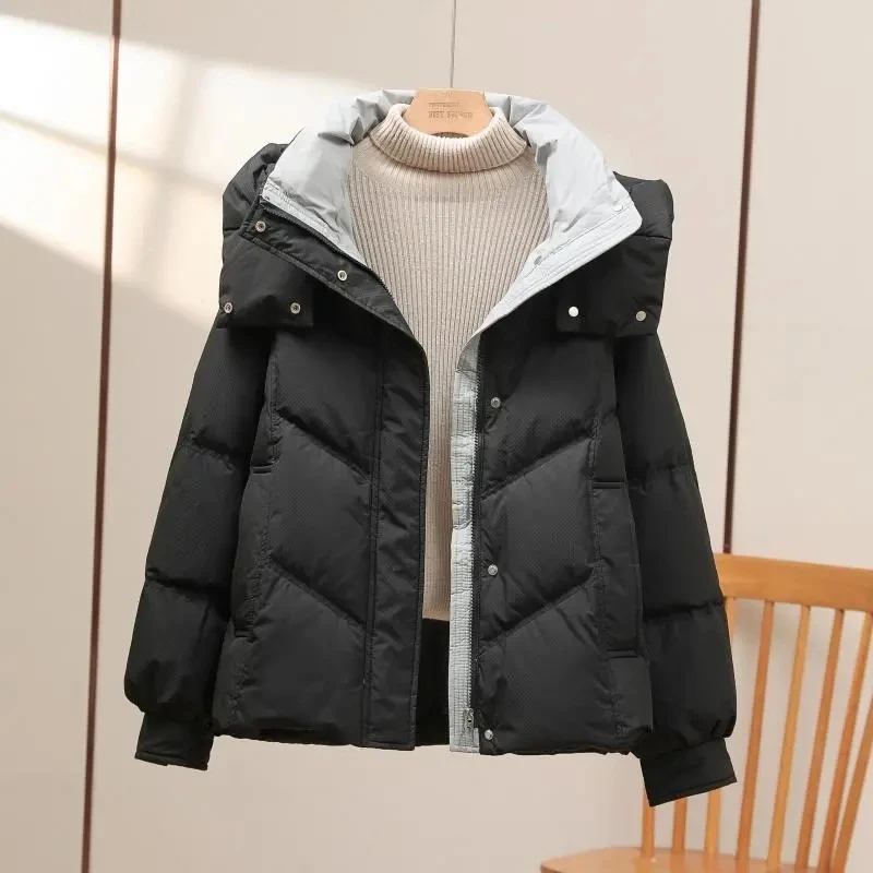 Eiderdown Cotton Short Women's 2026 Winter Female New Coat Korean Version Contrast Small Jacket High-end Loose Padded Overwear