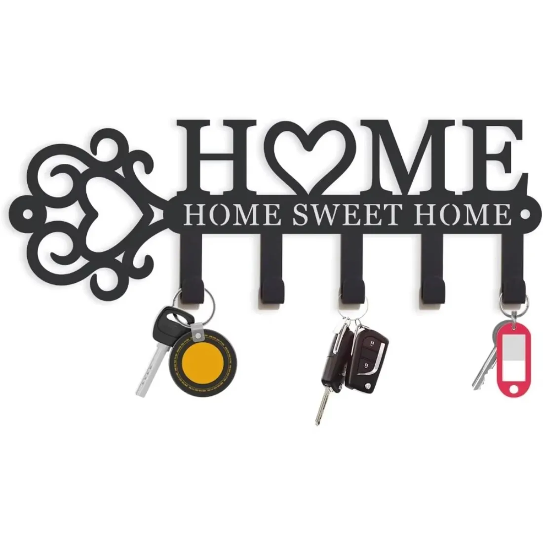 1pc CIFBUY Metal Key Holder for Wall, Decorative Black Iron Key Rack Hooks, Powder-Coated Rustproof Waterproof Wall Hanger