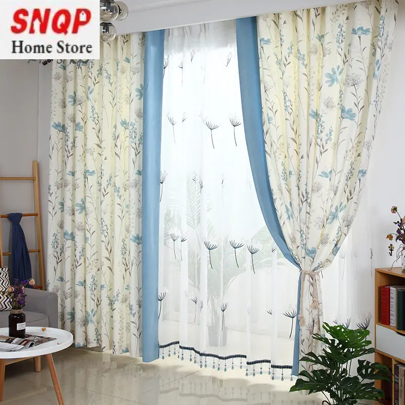 

AS Nordic Fresh and Simple Broken Flower Balcony Bay Window Shade 2023 New Light Luxury Curtains for Living Dining Room Bedroom