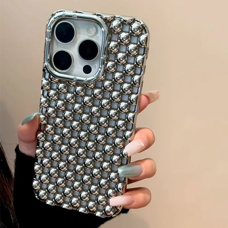 Mode Überzug Silber Runde Perlen Hohl-out Wärmeableitungen Telefon Fall Abdeckung Für iPhone 17 Air 13 14 15 16 pro Max