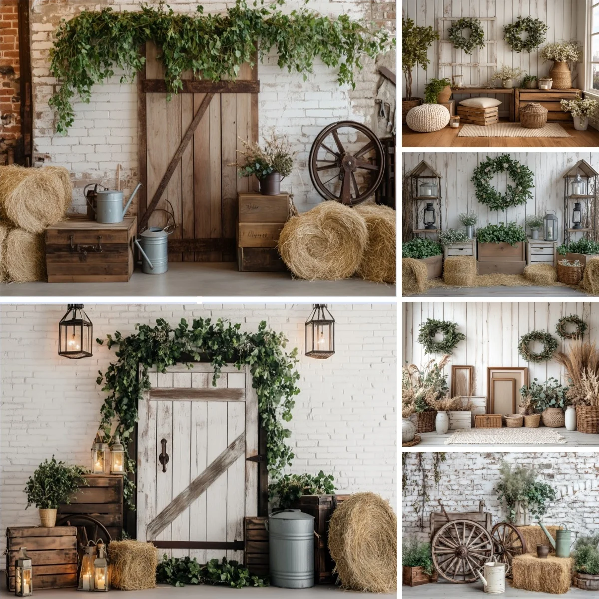 Western Farm Photography Backdrop Rustic West Wooden Door Bohemian Grass Stack Cowboy Birthday Party Decoration Photo Background