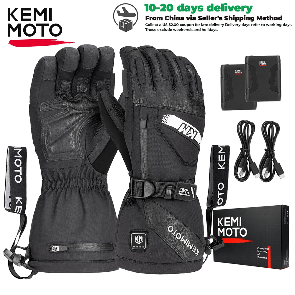 

KEMIMOTO Heated Skiing Gloves For Snowmobile Moto Winter Waterproof Touch Screen Men's Women's Snowboard Gloves Cycling Scooter