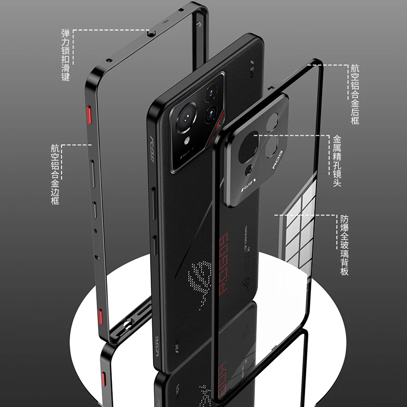 

For ROG Phone 9 Pro Case,Metal Aluminium Magnet Shockproof Shell,Camera Protection Transparent Phone Case Funda For ROG Phone 9