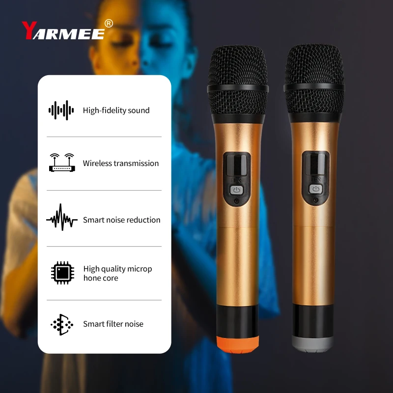 YARMEE-Sistema de Canto de Karaoke inalámbrico Echo profesional, Incluye micrófono de 2 canales, amplificador de Altavoz Bluetooth para el hogar, KTV