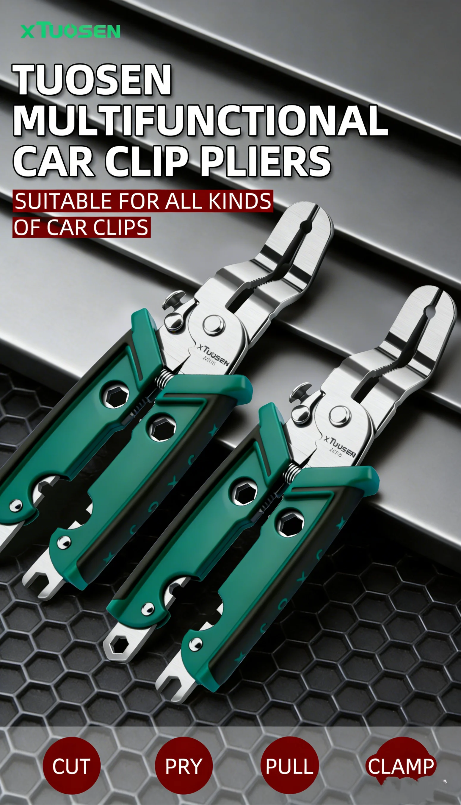 TUOSEN Car Clip Pliers V-Shape Design Multi-Function Plastic Fastener Remover for Auto Body Repair
