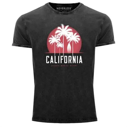 Herren T-Shirt California Palmen Santa Monica Beach Sommer Sonne Vintage Shirt