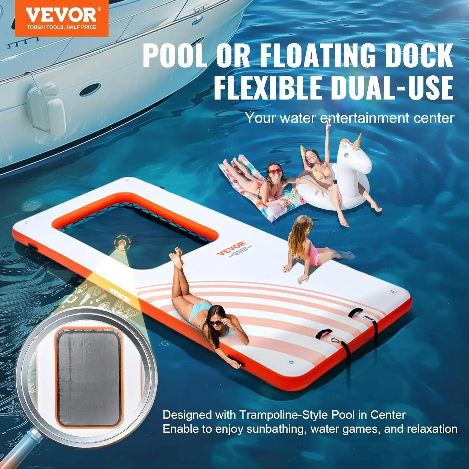 Inflatable Floating Dock, Inflatable Dock Platform, Non-Slip Air Dock Platform with Portable Carrying Bag & Detachable Ladder