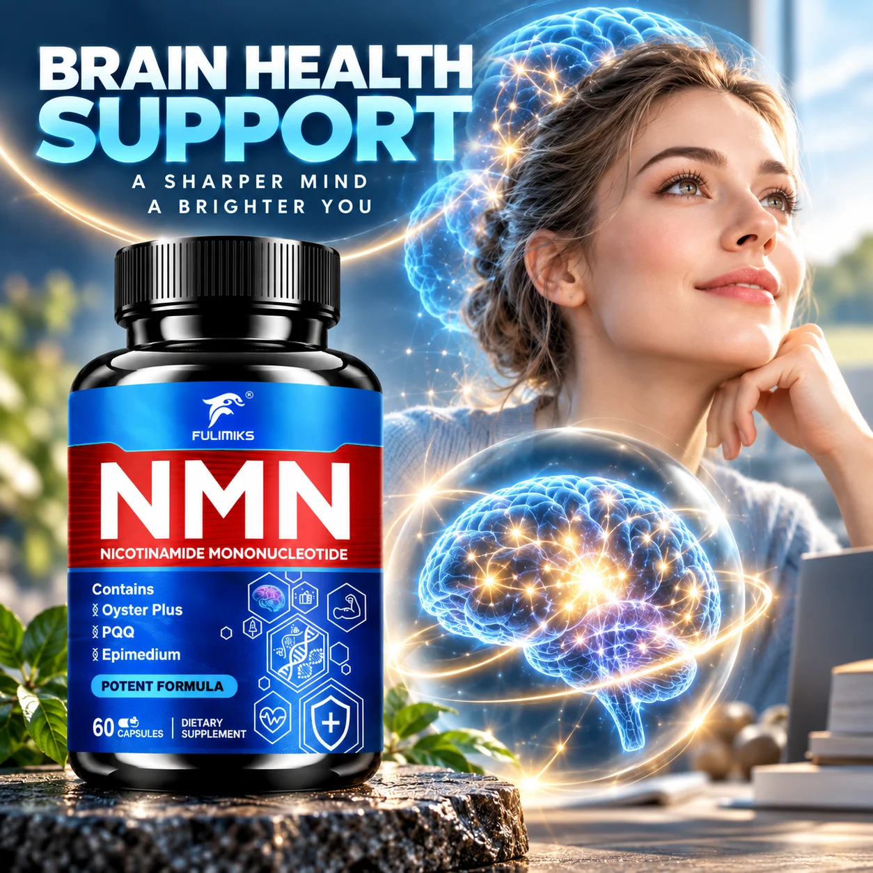 NMN Capsules with PQQ Oyster & Epimedium, Support Cellular Brain Focus, Heart Health & Muscle Vitality, Energy & Anti-Aging