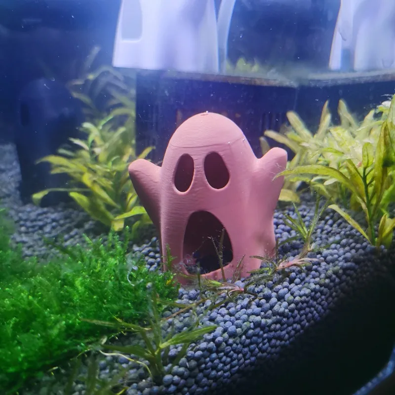 Adornos de decoración de Halloween para pecera impresos en 3D, decoración creativa de acuario fantasma, refugio subacuático de cueva para peces y camarones