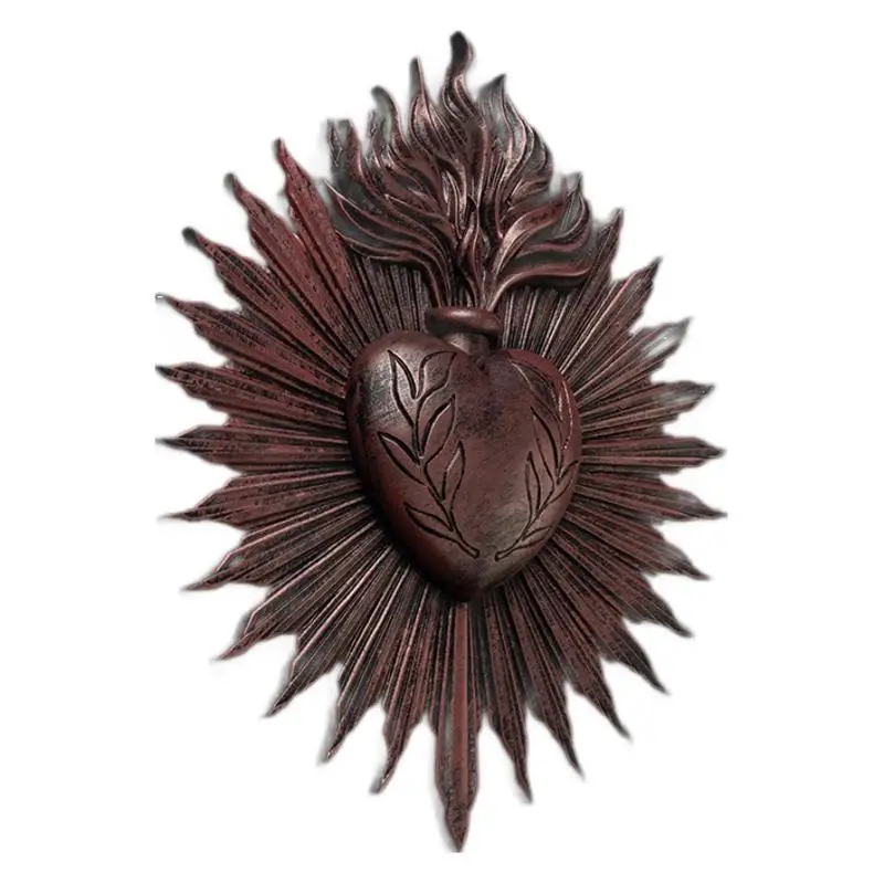 Gothic Wall Plaque Sacred Heart Bas-Relief Resin Decor Hanging Ornament for Home Altar Gothic Style Amazon Hot