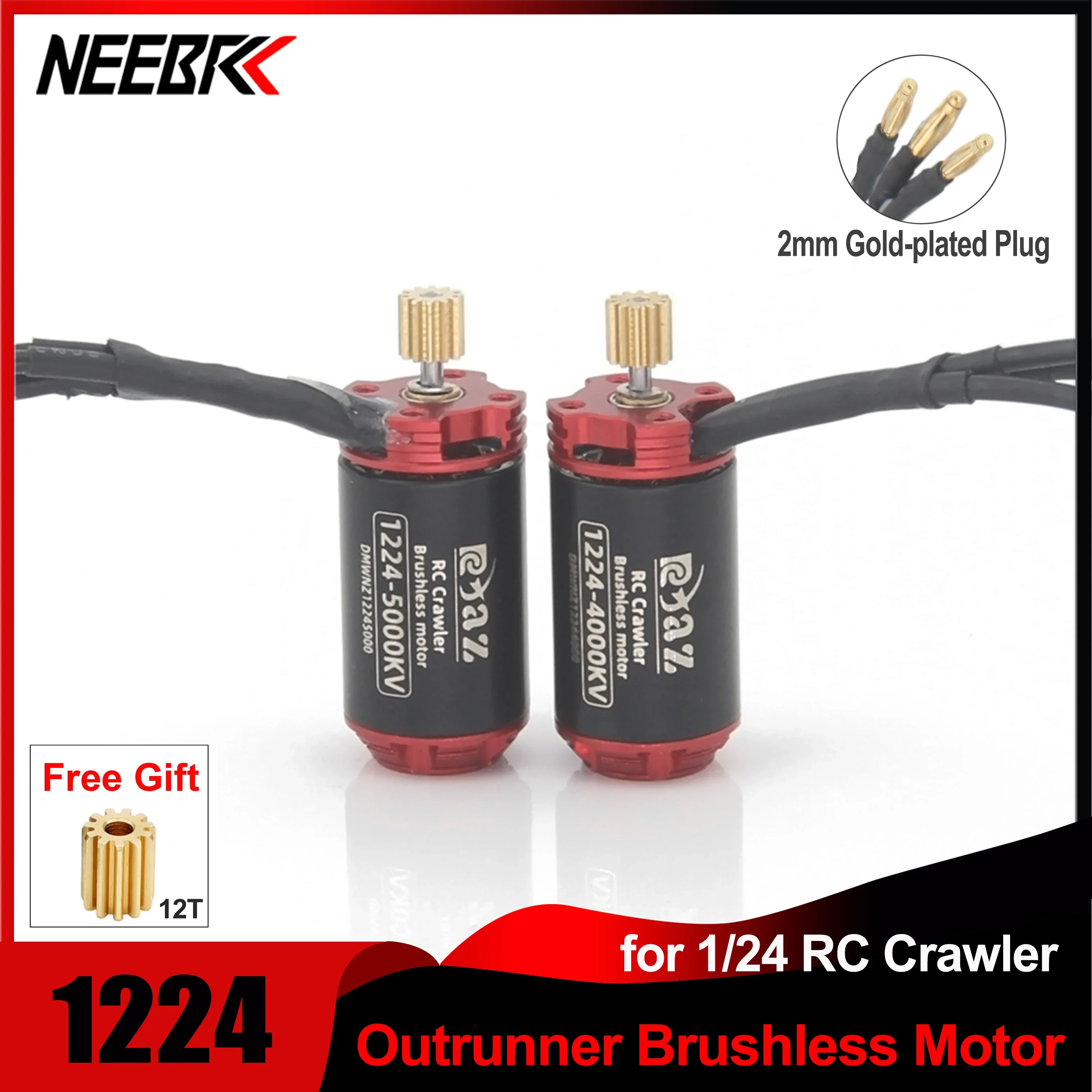 NEEBRC 1224 Outunner Brushless Motor Outer-rotor 2S 4000KV 5000KV with Gear for 1/24 RC Crawler Car Axial SCX24 WPL Traxxas