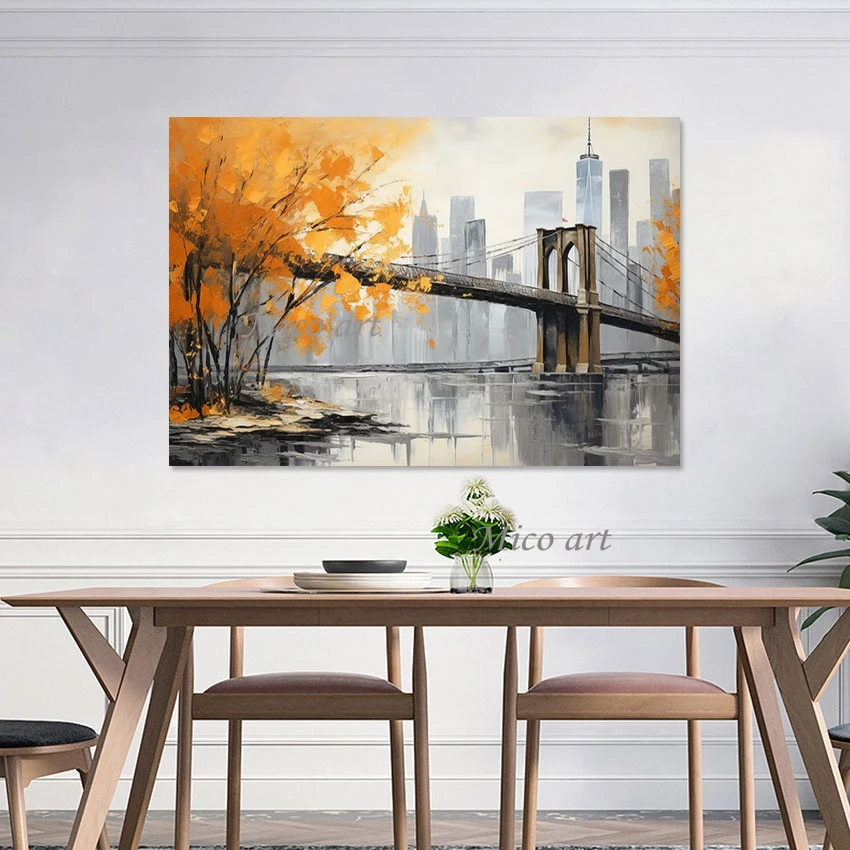 

Abstract Large Bridge Building Landscape Art Oil Painting Wall Beautiful Scenery Canvas Picture Decoration Frameless Artwork