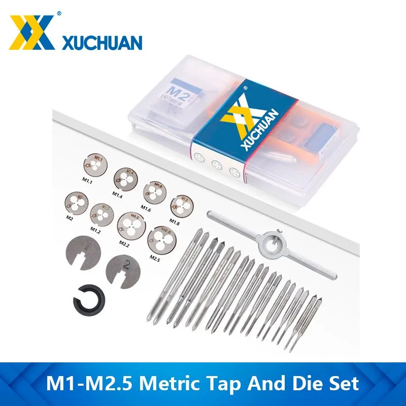 

M1-M2.5 Metric Tap And Die Set 31 Pcs Hand Tap Adjustable Hand Tools For Metalworking Screw Thread Making Tool Bit Set