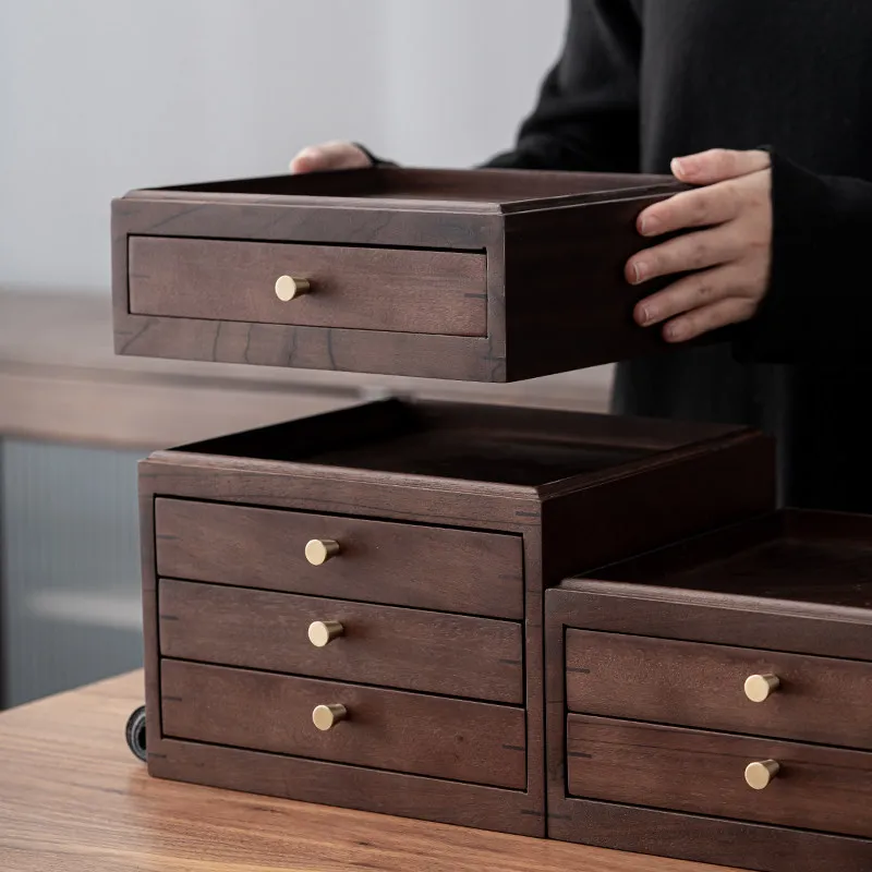 Solid Wood Pu-erh Tea Cake Storage Box, Chinese Style Multi-Layer Drawer Organizer with Tea Pick & Tray for Aging, Display