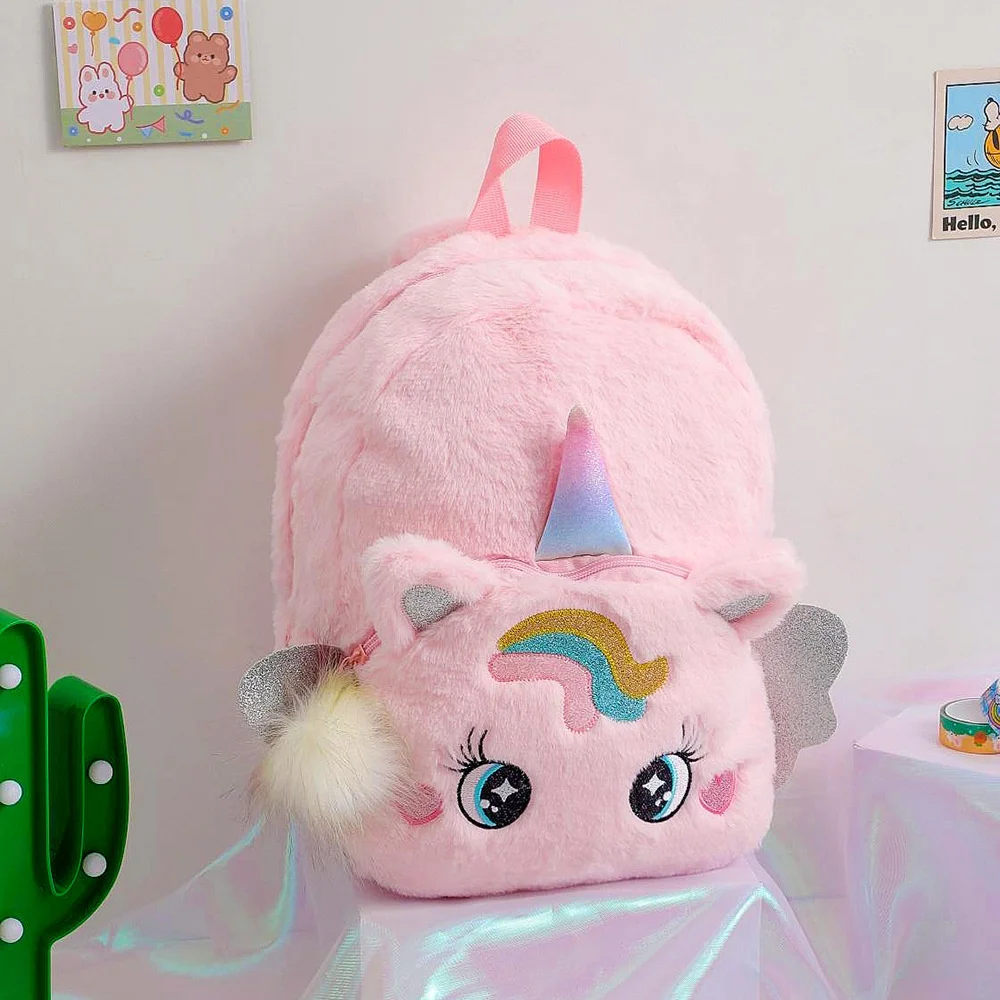 2024 New Cartoon Unicorn Plush Cute Backpack Children'S Small Schoolbag Kindergarten Girls' Backpack Kids Backpack