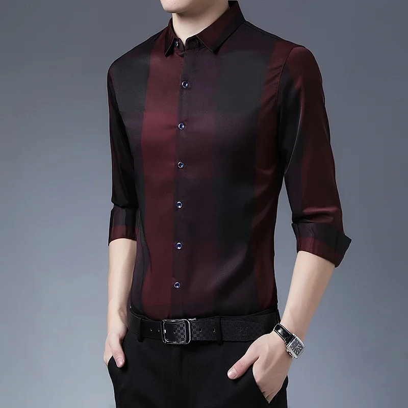 Autumn long sleeved shirt for men Business casual long sleeved plaid shirt for men