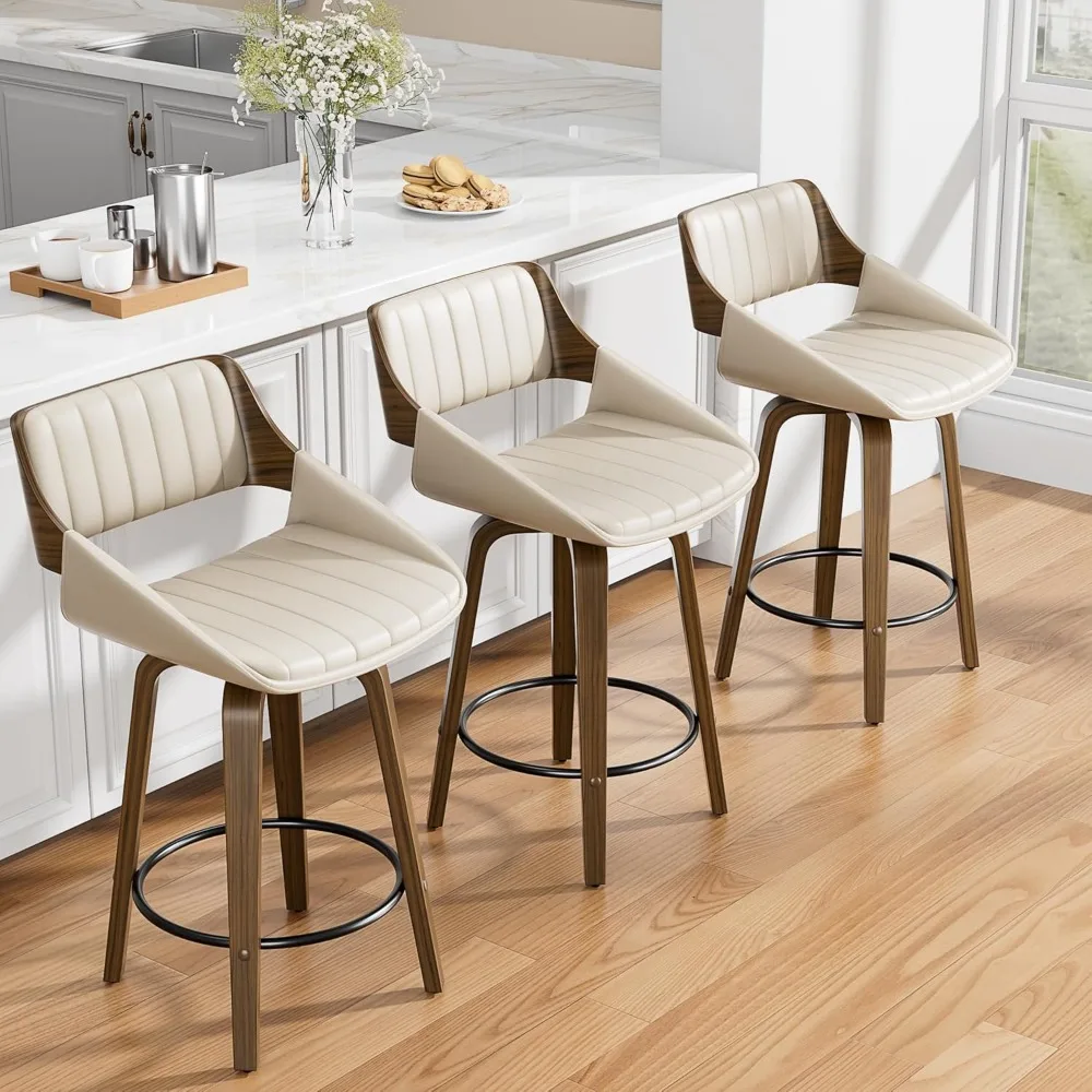 Set of 2 Mid-Century Modern 26 Inch Swivel Bar Stools, Counter Height Stools with Bentwood Back & Legs, Customized